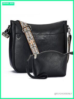 2PCS/Set Crossbody Bags for Women Vegan Leather Hobo Purses with Adjustable